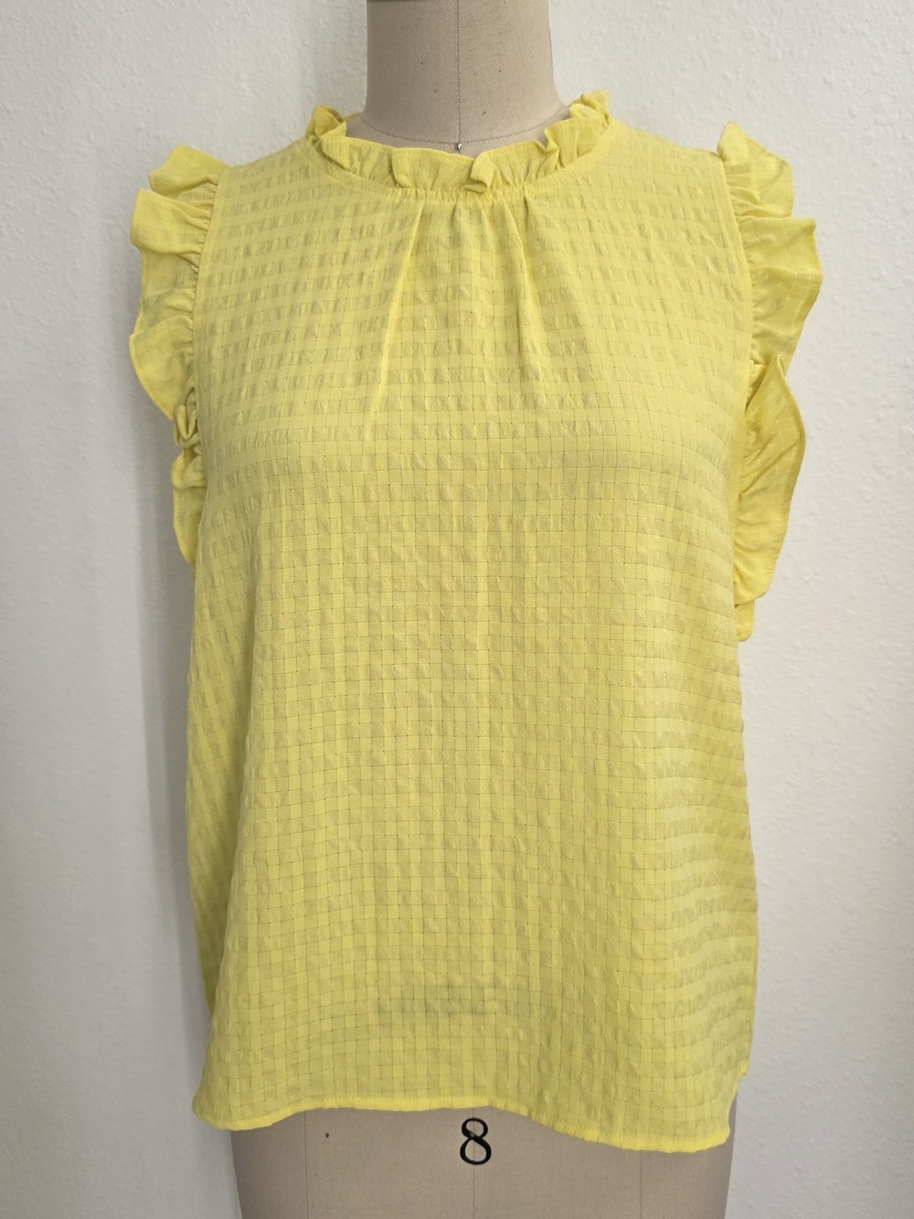 THML Ruffle Sleeve Textured Sleeveless Blouse High Neck Size M